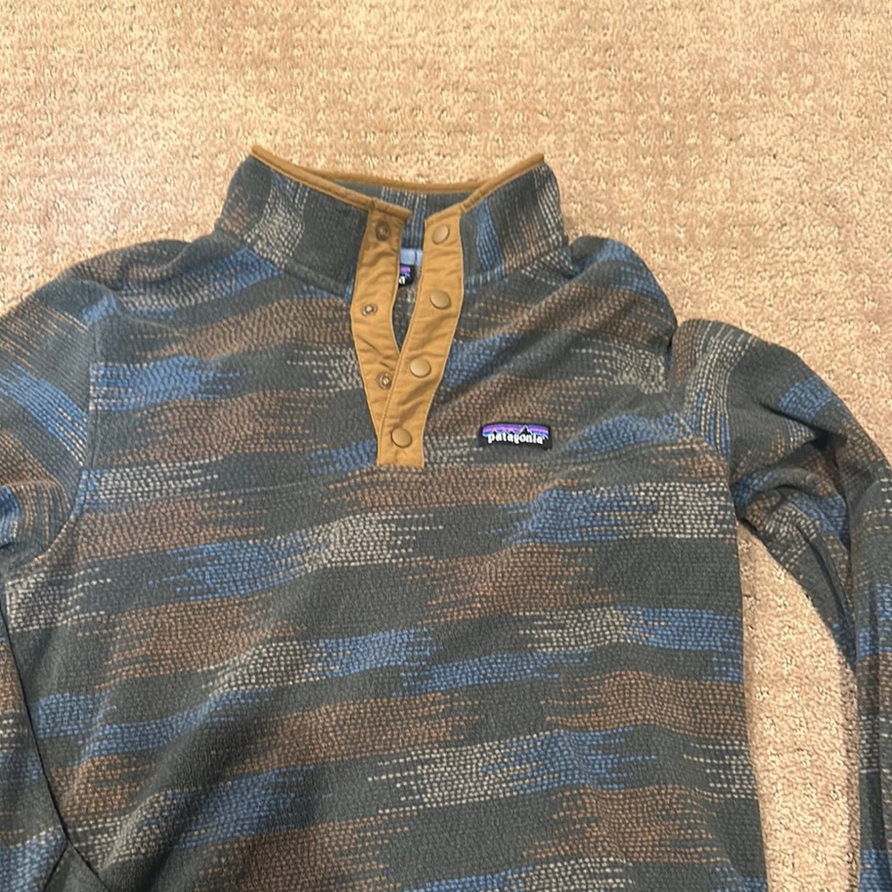 Patagonia Blue and Brown Button-Up Sweater